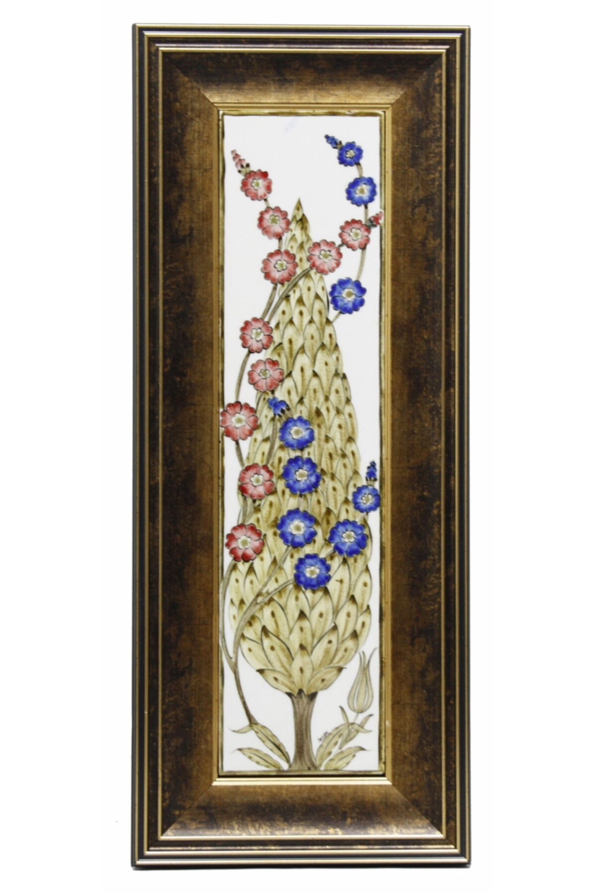 Hayat Ağacı Dekorlu Çini Seramik Tablo 20x50 Cm