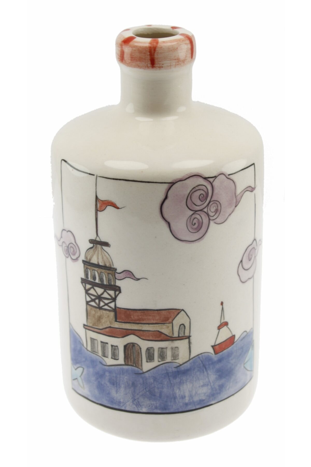 İstanbul Kız Kulesi Dekorlu Seramik Zeytinyağı Şişesi 500 ml