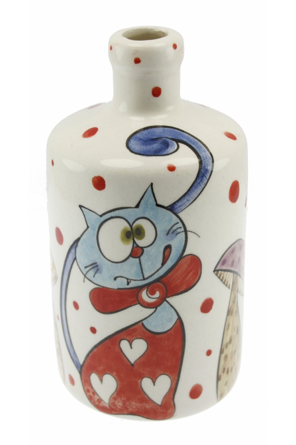 Kırmızı Papyonlu Kedi Dekorlu Seramik Zeytinyağı Şişesi 500 ml